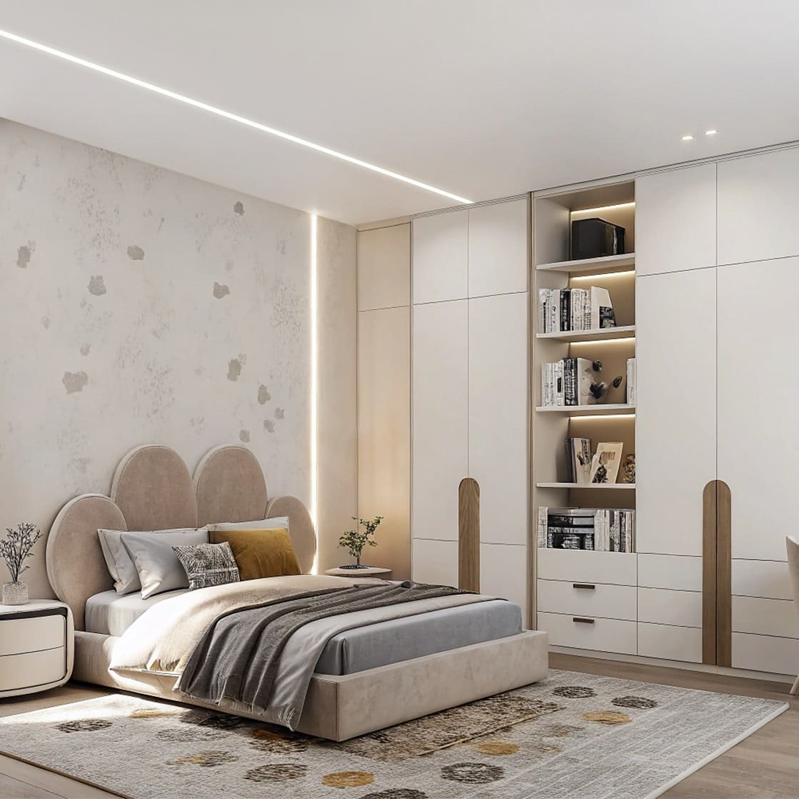 Фото стелі з тканини Дескор зі світловими лініями