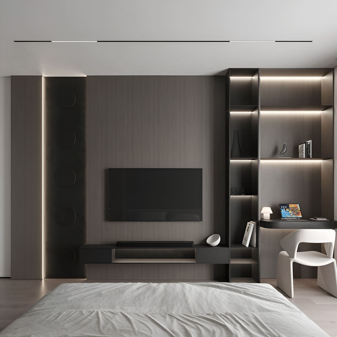 Натяжна стеля з тканинного полотна в спальні