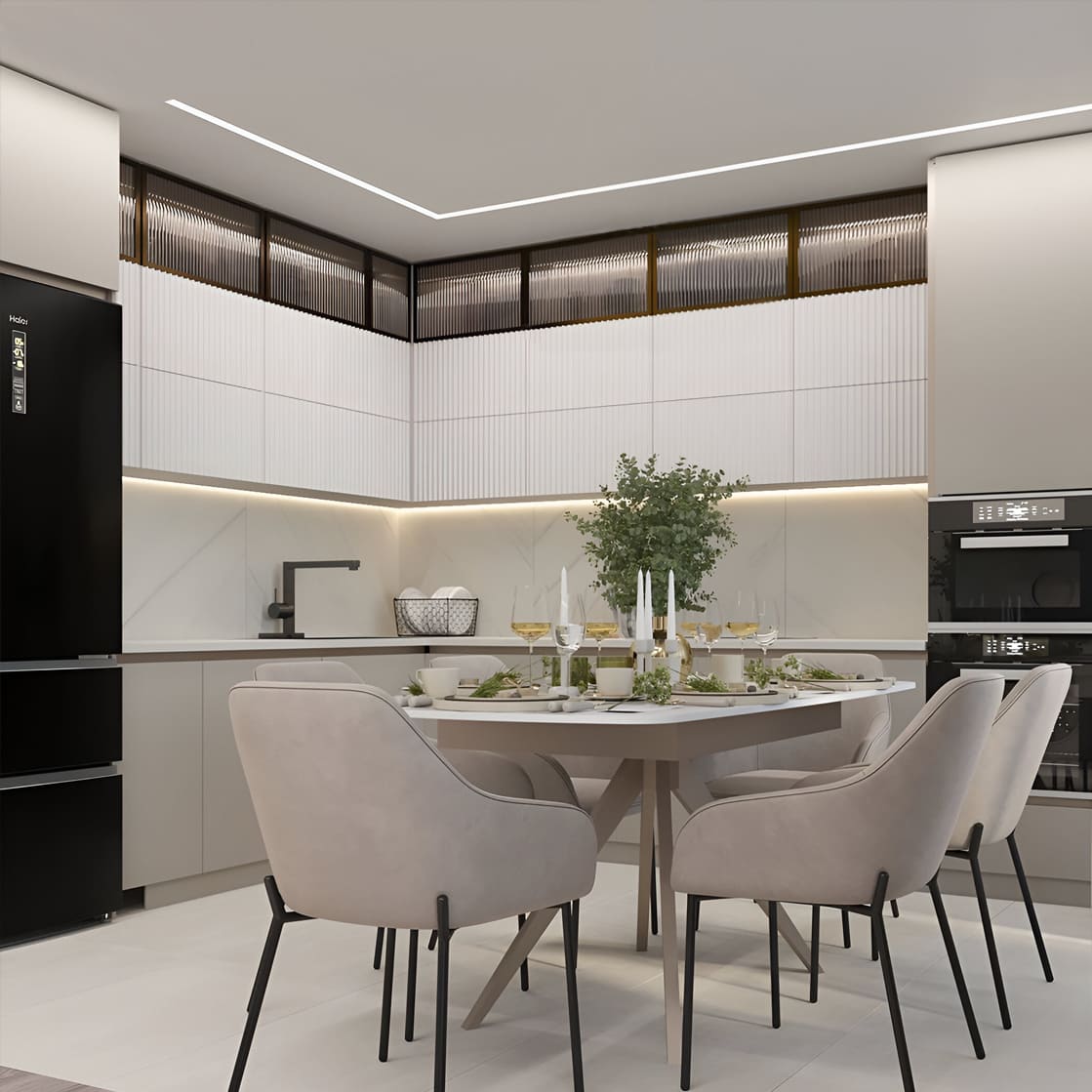 Стеля з тканинного полотна Дескор в кухні