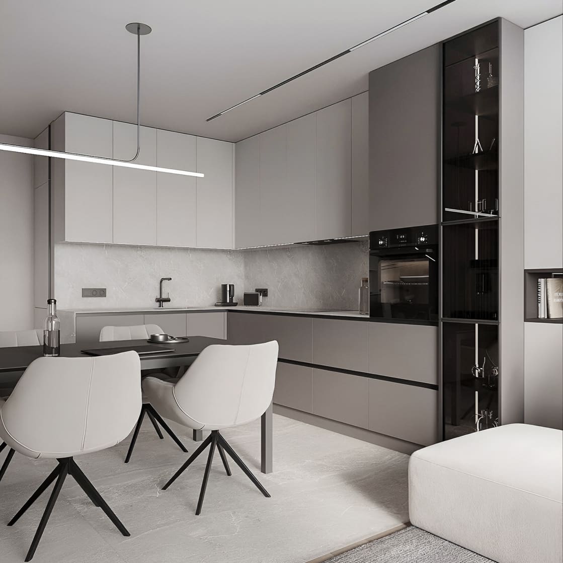 Фото тканинної натяжної стелі в кухні