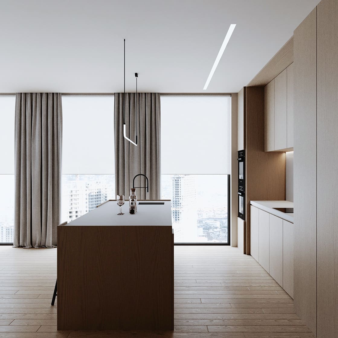 Световая линия на тканевом потолке фото