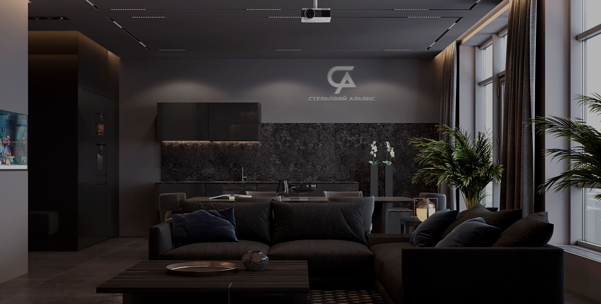 Фото тканинних стель в квартирі-студії